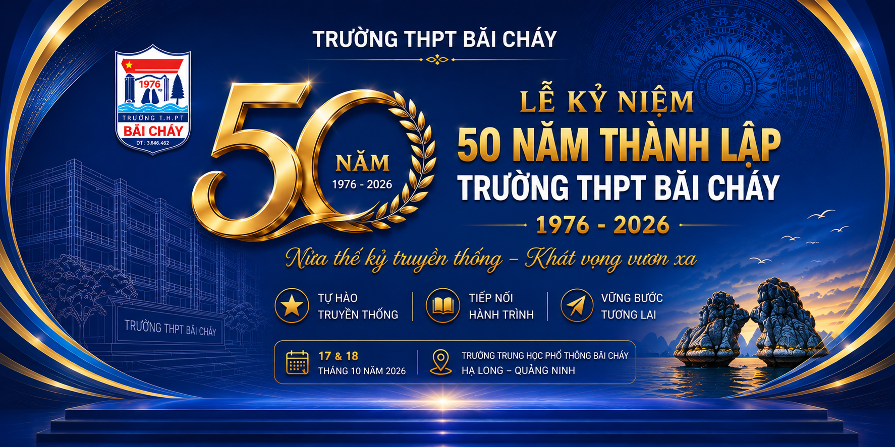 Backdrop Lễ kỷ niệm 50 năm thành lập Trường THPT Bãi Cháy